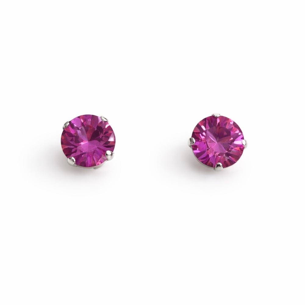 Sterling Silver Pink Sapphire Stud Earrings New